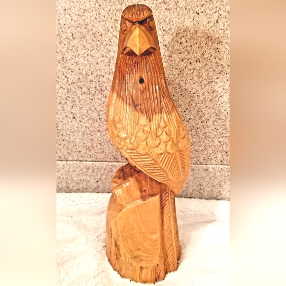Vintage Bald Eagle Hand Carved Wood Sculpture Statue Figurine American Folk Art - Picture 1 of 10